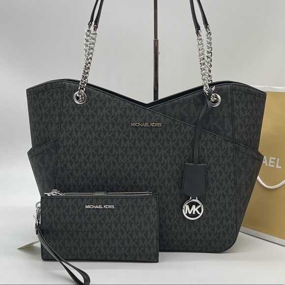 Michael Kors Large X Chain Shoulder Tote Bag & Double Zip Wallet Wristlet - Picture 6 of 13